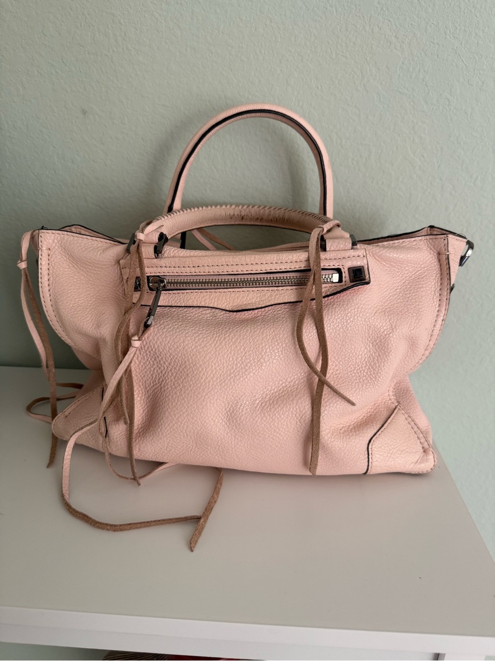 Rebecca Minkoff Blush Pink Leather Tote with Tassel Zipper